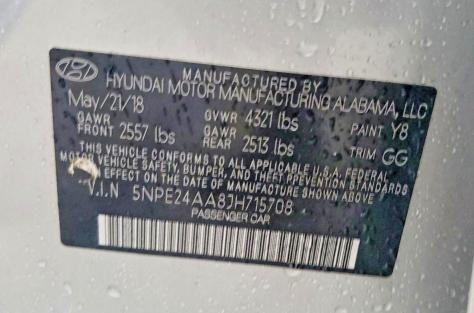 66900916 :رقم المزاد ، 5NPE24AA8JH715708 vin ، 2018 Hyundai Sonata مزاد بيع