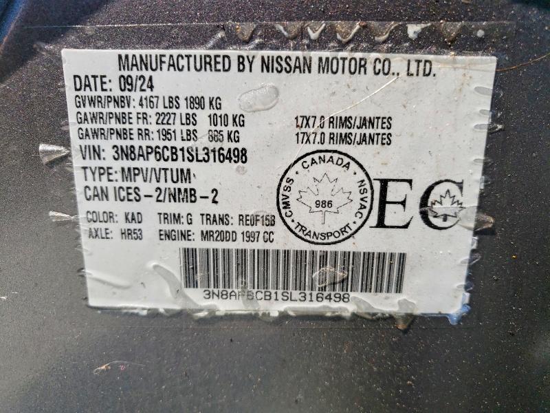 2025 Nissan Kicks მანქანა იყიდება აუქციონზე, vin: 3N8AP6CB1SL316498, აუქციონის ნომერი: 62406036