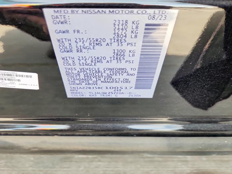 Aukcja sprzedaży 2024 Nissan Murano, vin: 5N1AZ2BJ5RC100517, numer aukcji: 65720936