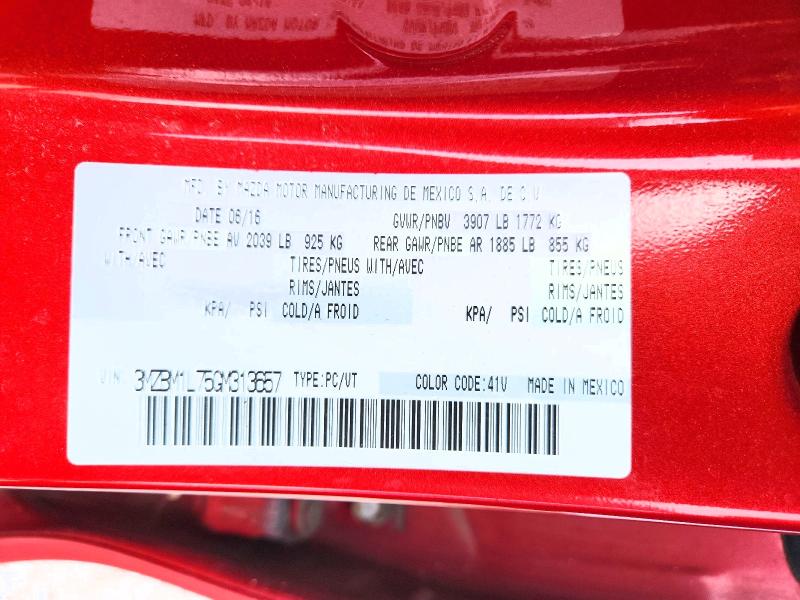 64113736 :رقم المزاد ، 3MZBM1L75GM313657 vin ، 2016 Mazda 3 مزاد بيع
