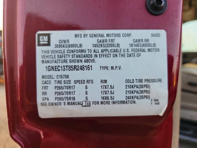 2005 Chevrolet Tahoe მანქანა იყიდება აუქციონზე, vin: 1GNEC13T85R248161, აუქციონის ნომერი: 63695616