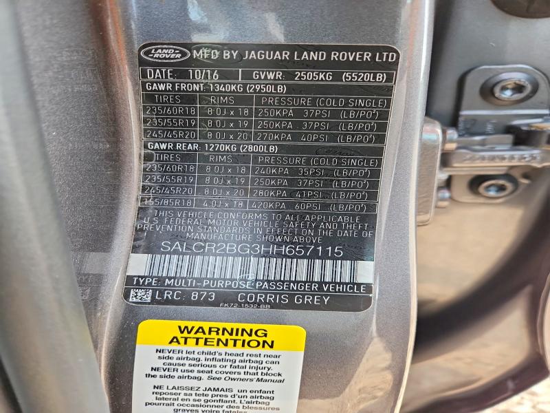 2017 Land Rover Discovery Sport მანქანა იყიდება აუქციონზე, vin: SALCR2BG3HH657115, აუქციონის ნომერი: 64110016