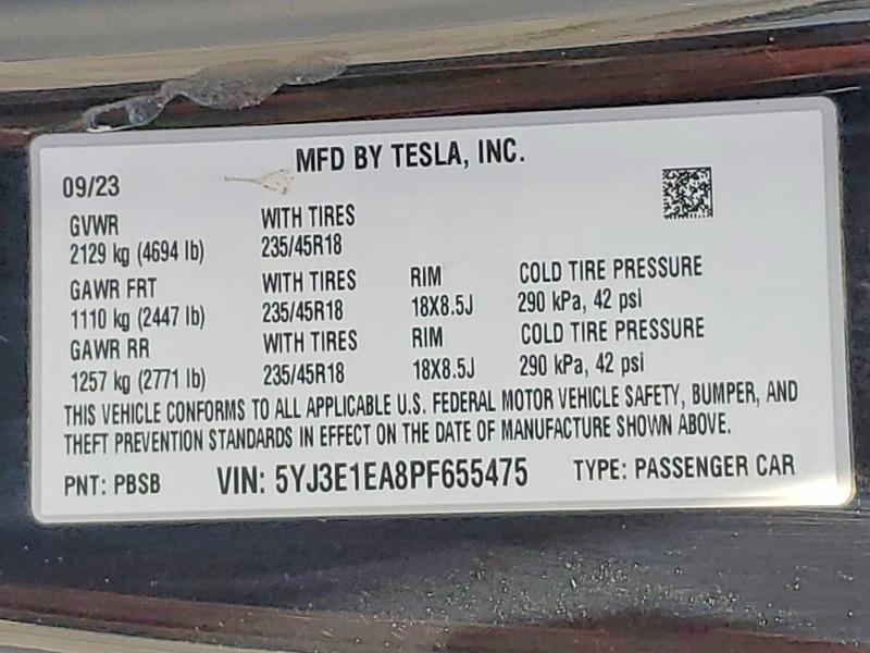 Aukcja sprzedaży 2023 Tesla Model 3, vin: 5YJ3E1EA8PF655475, numer aukcji: 64760946