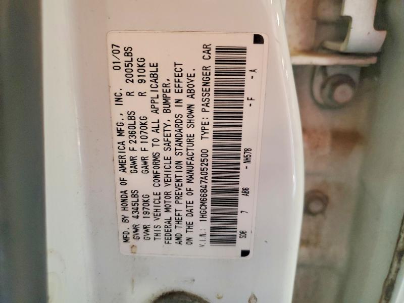 Aukcja sprzedaży 2007 Honda Accord, vin: 1HGCM66847A052500, numer aukcji: 63647666