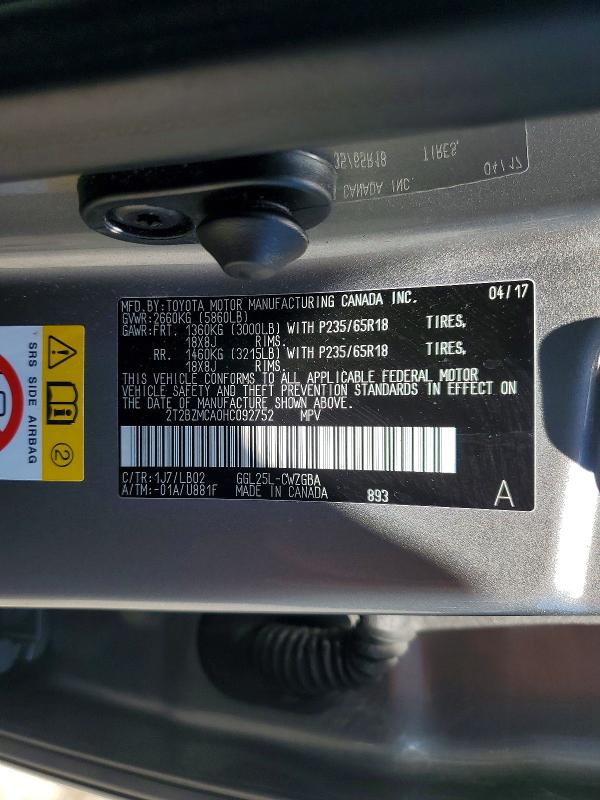 63701736 :رقم المزاد ، 2T2BZMCA0HC092752 vin ، 2017 Lexus Rx 350 مزاد بيع