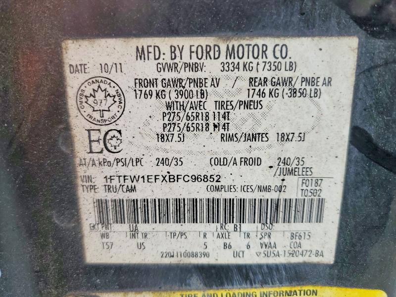 Продаж на аукціоні авто 2011 Ford F150, vin: 1FTFW1EFXBFC96852, номер лоту: 62286656