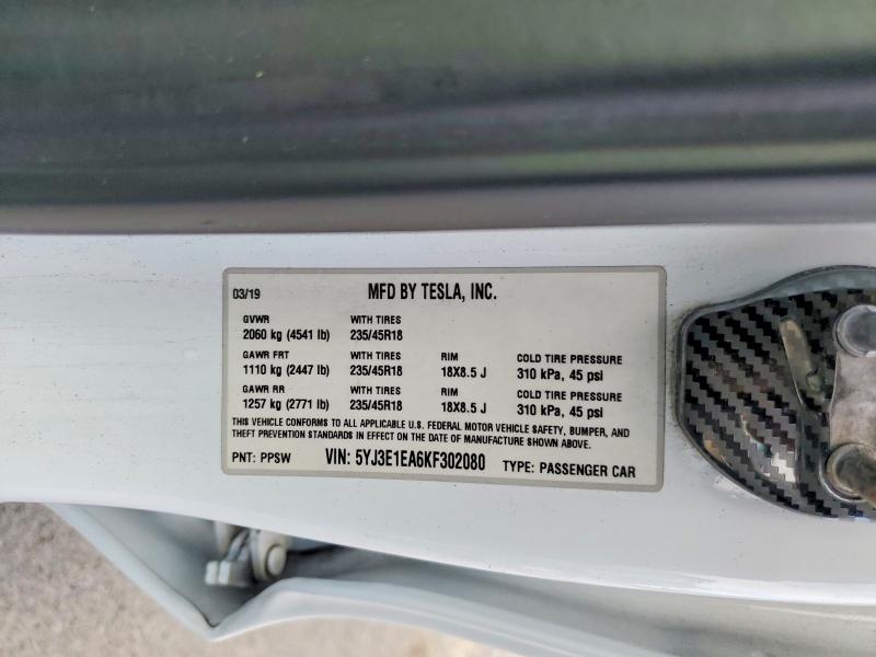 Aukcja sprzedaży 2019 Tesla Model 3, vin: 5YJ3E1EA6KF302080, numer aukcji: 65503786