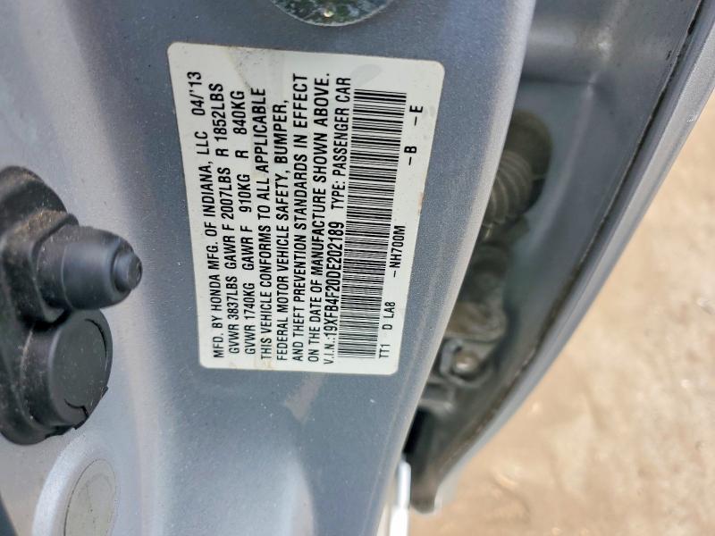 Продажа на аукционе авто 2013 Honda Civic, vin: 19XFB4F20DE202189, номер лота: 63462796