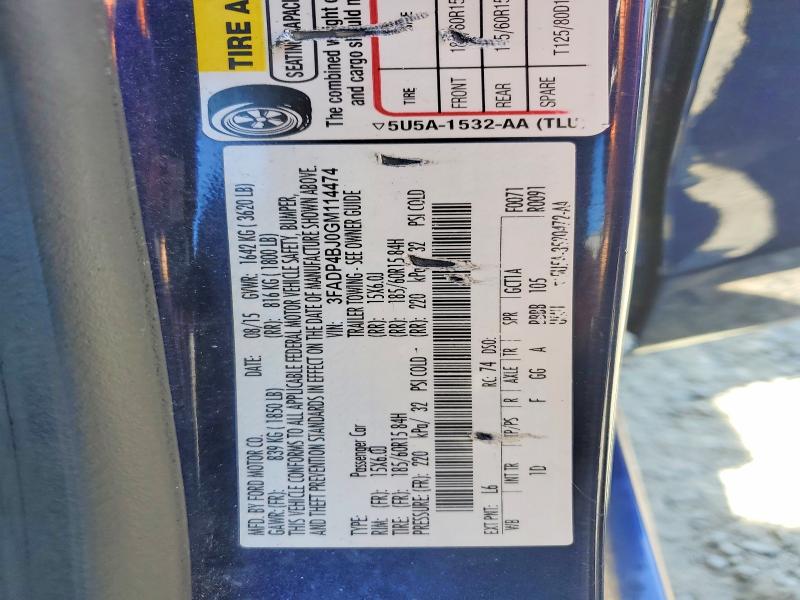 64597526 :رقم المزاد ، 3FADP4BJ0GM114474 vin ، 2016 Ford Fiesta مزاد بيع