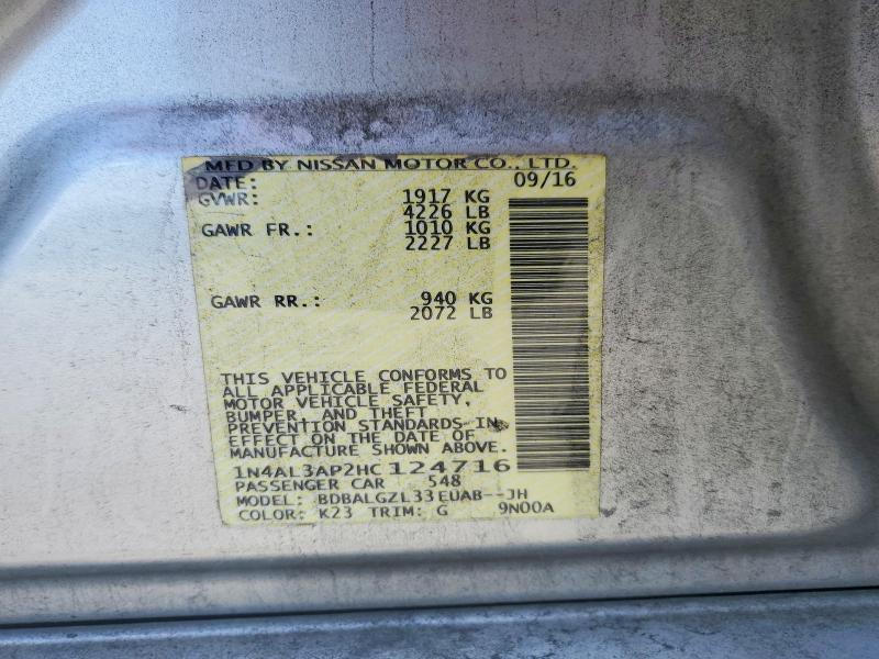 2017 Nissan Altima მანქანა იყიდება აუქციონზე, vin: 1N4AL3AP2HC124716, აუქციონის ნომერი: 67324086