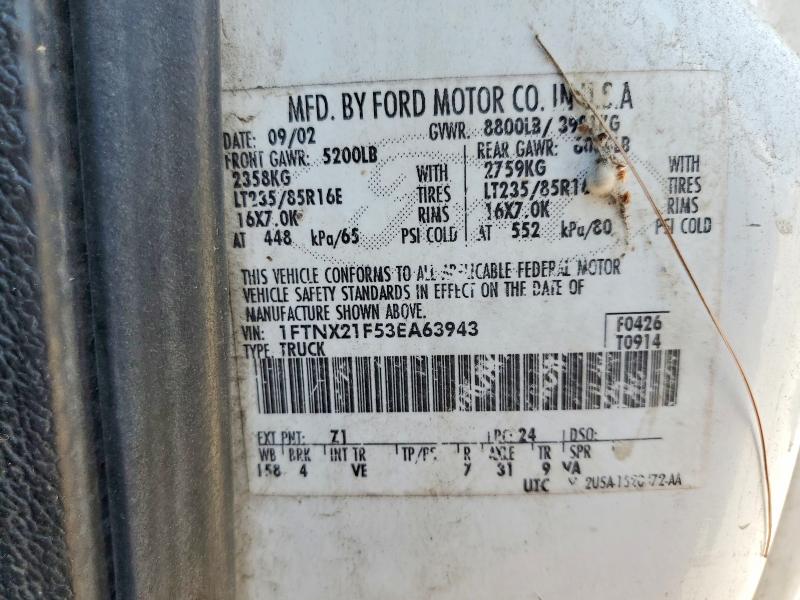 Aukcja sprzedaży 2000 Ford F250, vin: 1FTNX21F53EA63943, numer aukcji: 63917216