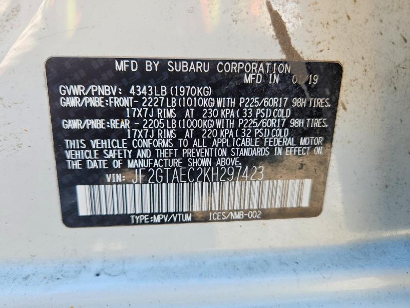 66416306 :رقم المزاد ، JF2GTAEC2KH297423 vin ، 2019 Subaru Crosstrek مزاد بيع