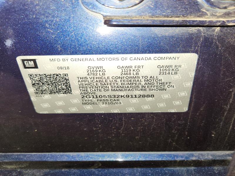Продаж на аукціоні авто 2019 Chevrolet Impala, vin: 2G1105S32K9112888, номер лоту: 64086776