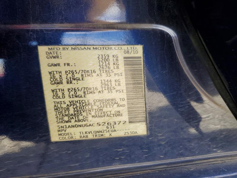 2010 Nissan Xterra მანქანა იყიდება აუქციონზე, vin: 5N1AN0NU6AC526372, აუქციონის ნომერი: 66939696