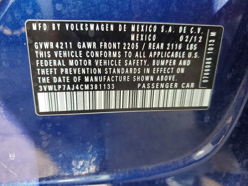 Aukcja sprzedaży 2012 Volkswagen Jetta, vin: 3VWLP7AJ4CM381133, numer aukcji: 63923586