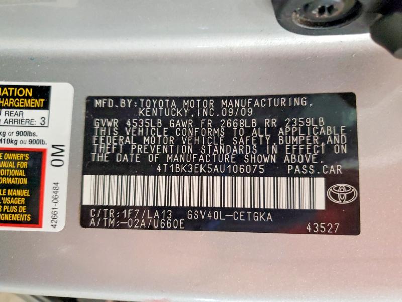 Aukcja sprzedaży 2010 Toyota Camry, vin: 4T1BK3EK5AU106075, numer aukcji: 65325006