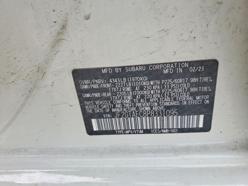 Aukcja sprzedaży 2023 Subaru Crosstrek, vin: JF2GTAEC8P8331095, numer aukcji: 64007246