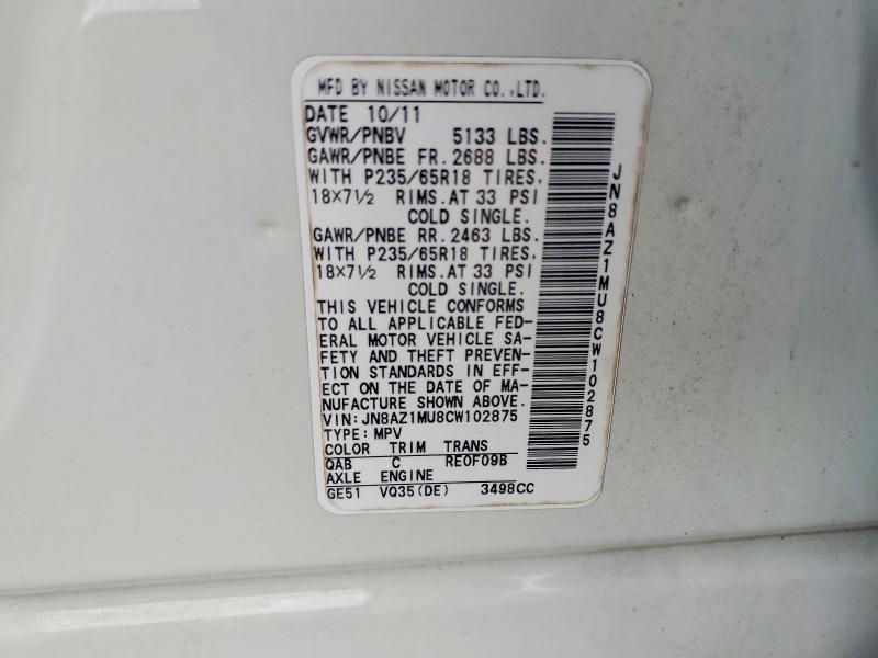 Aukcja sprzedaży 2012 Nissan Murano, vin: JN8AZ1MU8CW102875, numer aukcji: 63692236