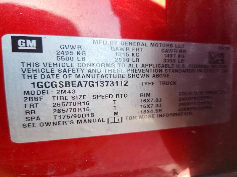 Aukcja sprzedaży 2016 Chevrolet Colorado, vin: 1GCGSBEA7G1373112, numer aukcji: 64329216