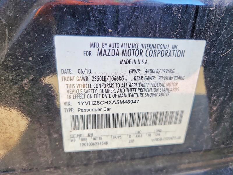 66280336 :رقم المزاد ، 1YVHZ8CHXA5M48947 vin ، 2010 Mazda 6 مزاد بيع