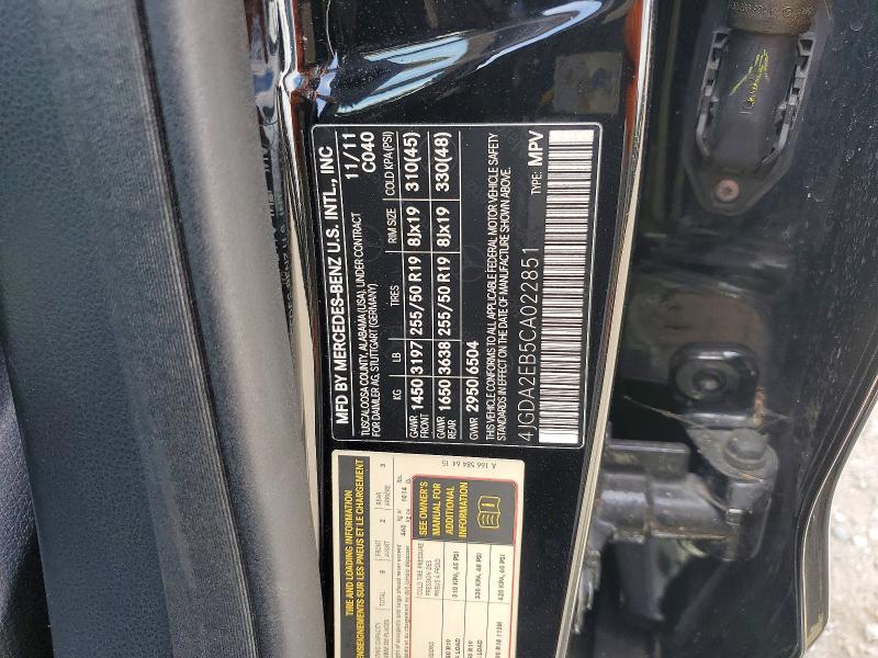 Aukcja sprzedaży 2012 Mercedes-benz Ml, vin: 4JGDA2EB5CA022851, numer aukcji: 66196606
