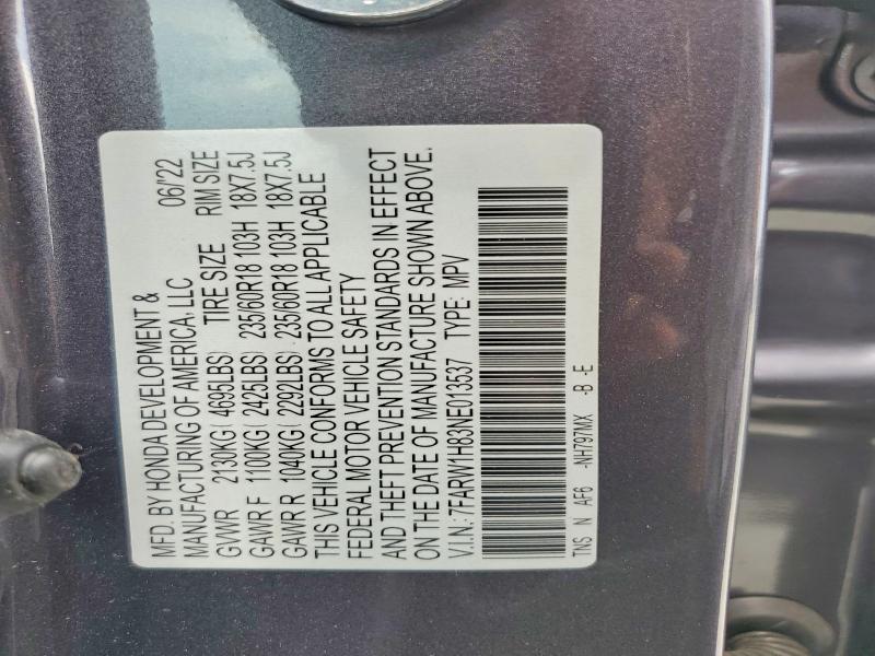 2022 Honda Cr-v მანქანა იყიდება აუქციონზე, vin: 7FARW1H83NE013537, აუქციონის ნომერი: 64895076
