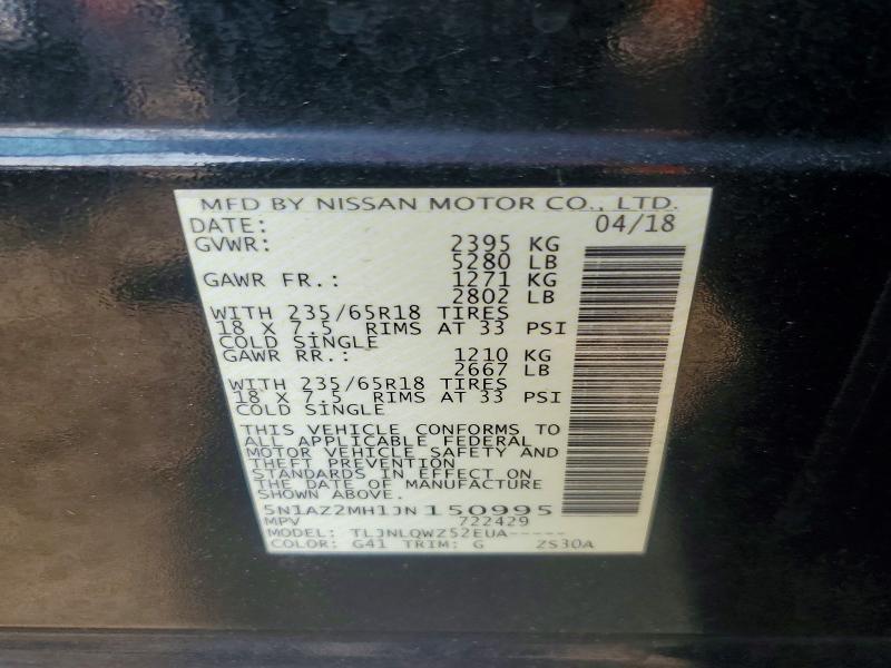 Aukcja sprzedaży 2018 Nissan Murano, vin: 5N1AZ2MH1JN150995, numer aukcji: 63819216