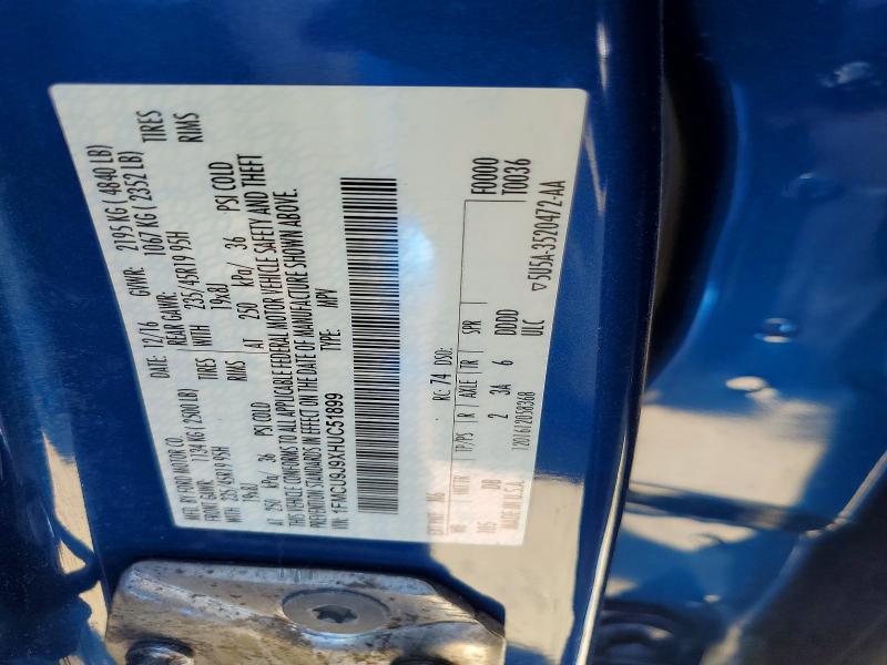2017 Ford Escape მანქანა იყიდება აუქციონზე, vin: 1FMCU9J9XHUC51899, აუქციონის ნომერი: 64294506