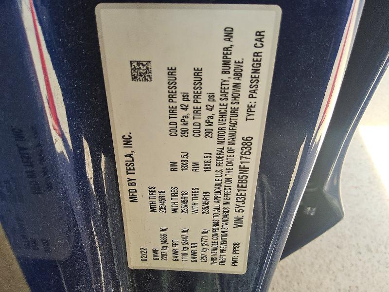 Aukcja sprzedaży 2022 Tesla Model 3, vin: 5YJ3E1EB5NF176386, numer aukcji: 65493976