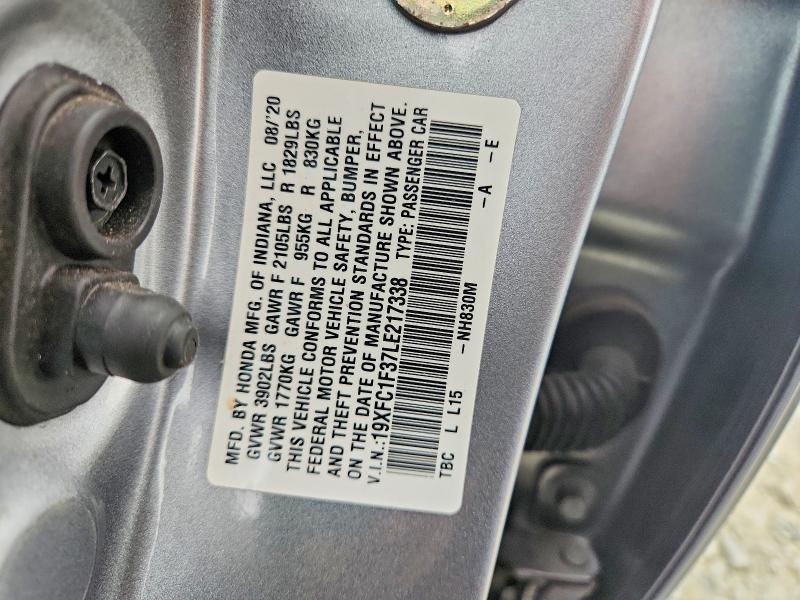 Aukcja sprzedaży 2020 Honda Civic, vin: 19XFC1F37LE217338, numer aukcji: 61455256