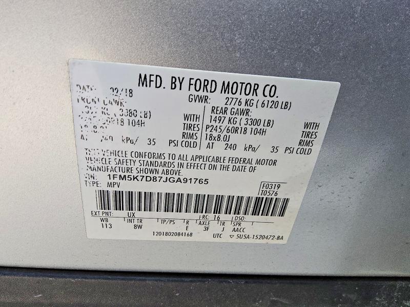 2018 Ford Explorer მანქანა იყიდება აუქციონზე, vin: 1FM5K7D87JGA91765, აუქციონის ნომერი: 66724086
