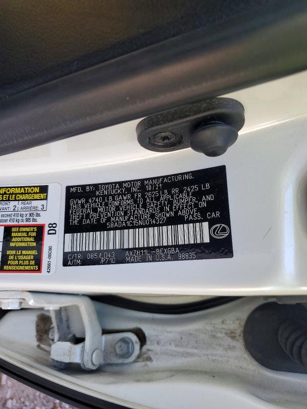 Продаж на аукціоні авто 2022 Lexus Es 300h, vin: 58ADA1C15NU014327, номер лоту: 64151406