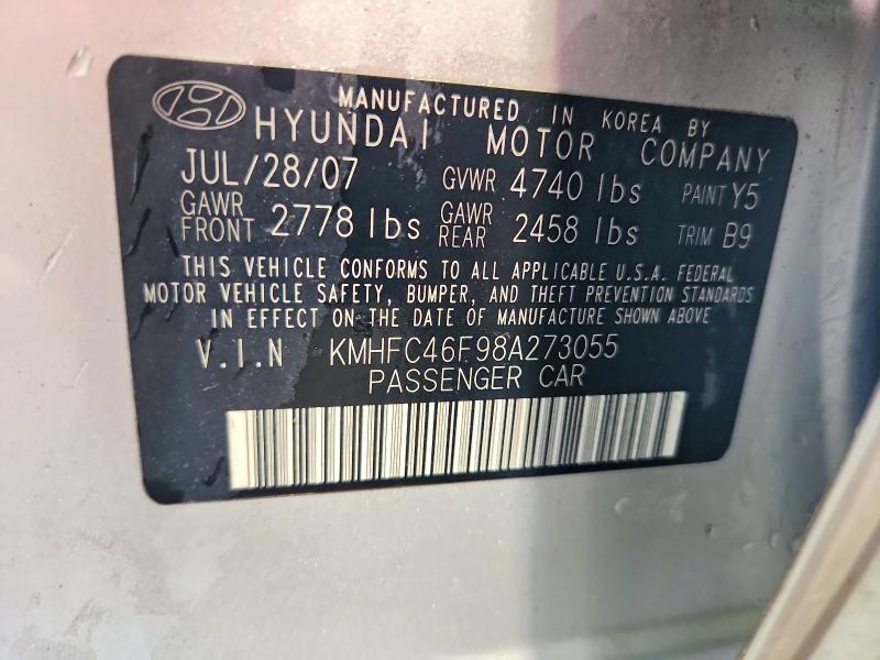 2008 Hyundai Azera მანქანა იყიდება აუქციონზე, vin: KMHFC46F98A273055, აუქციონის ნომერი: 66639506