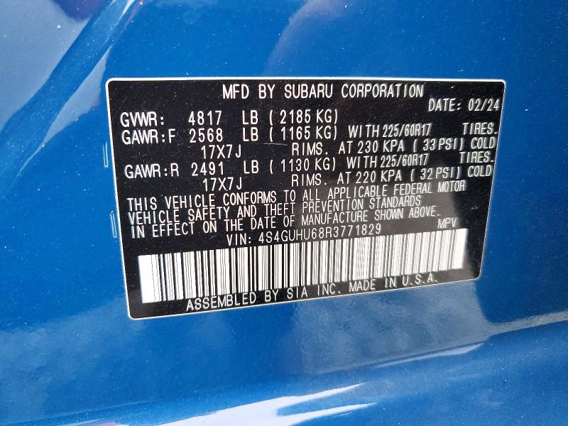 Aukcja sprzedaży 2024 Subaru Crosstrek, vin: 4S4GUHU68R3771829, numer aukcji: 64788016