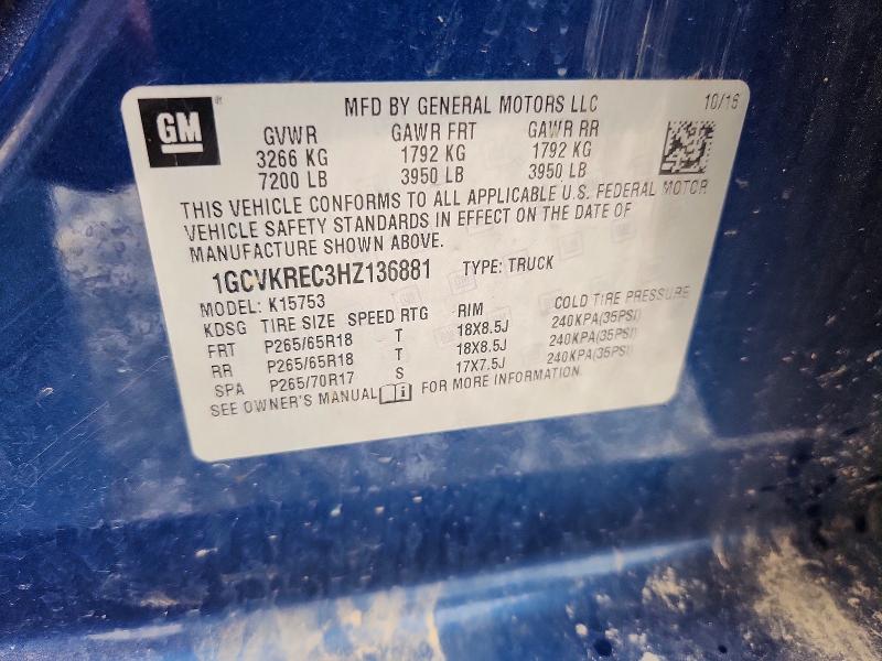 2017 Chevrolet Silverado მანქანა იყიდება აუქციონზე, vin: 1GCVKREC3HZ136881, აუქციონის ნომერი: 64113676