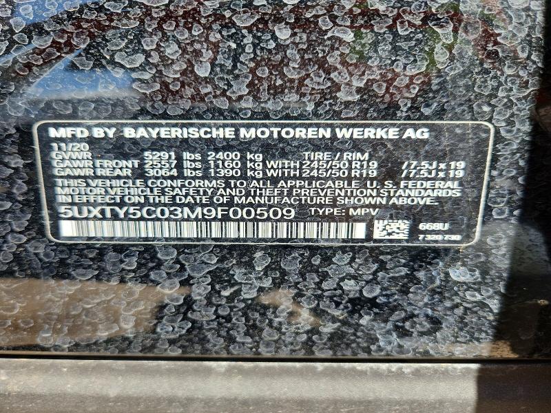 Aukcja sprzedaży 2021 Bmw X3, vin: 5UXTY5C03M9F00509, numer aukcji: 64961866