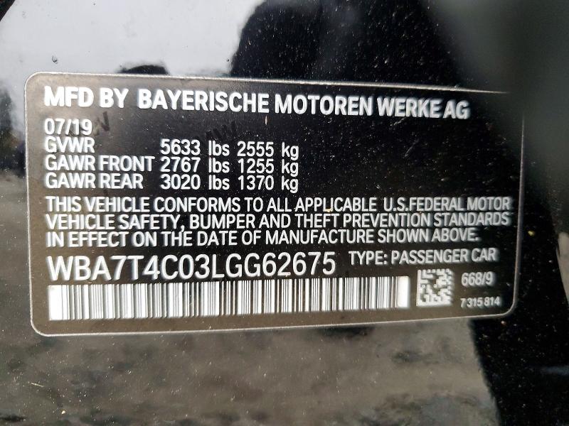 Aukcja sprzedaży 2020 Bmw 740, vin: WBA7T4C03LGG62675, numer aukcji: 66635776