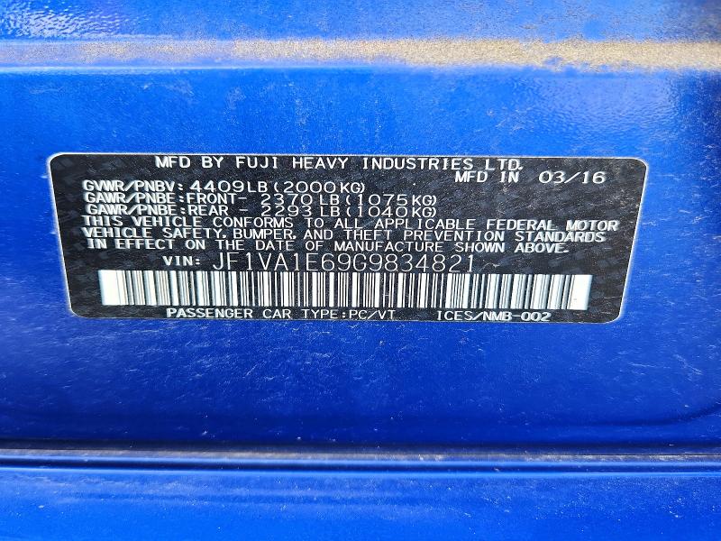 64355446 :رقم المزاد ، JF1VA1E69G9834821 vin ، 2016 Subaru Wrx مزاد بيع