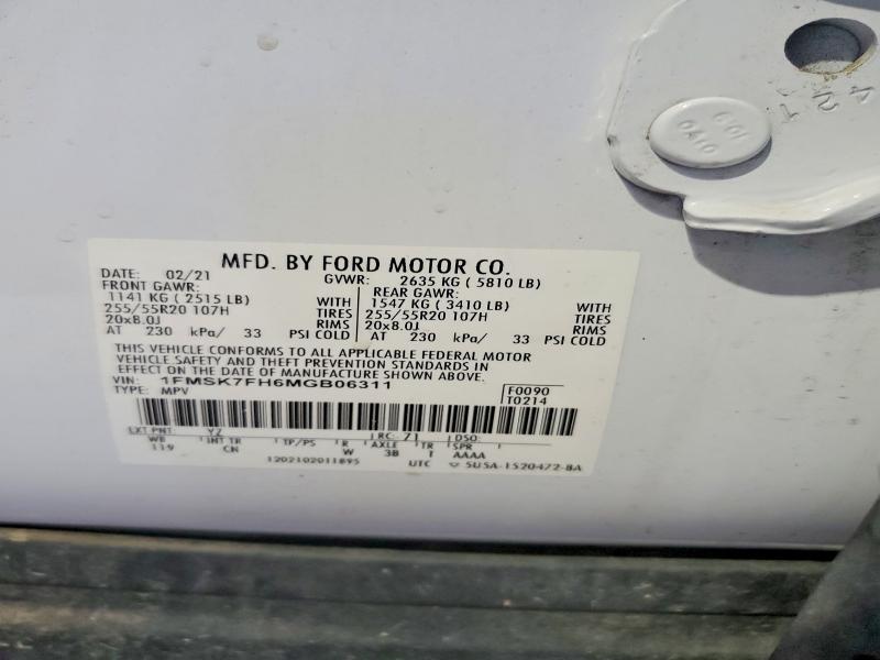 Продажа на аукционе авто 2021 Ford Explorer, vin: 1FMSK7FH6MGB06311, номер лота: 64031566