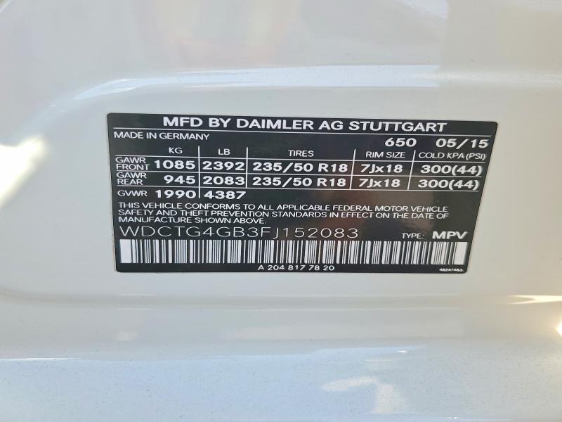 Продаж на аукціоні авто 2015 Mercedes-benz Gla, vin: WDCTG4GB3FJ152083, номер лоту: 66558686