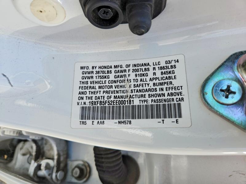 2014 Honda Civic მანქანა იყიდება აუქციონზე, vin: 19XFB5F52EE000181, აუქციონის ნომერი: 64439626