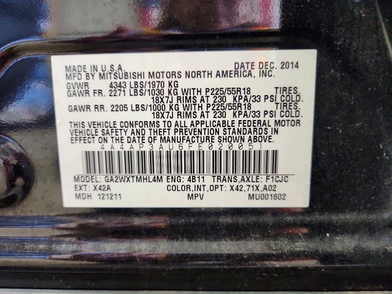 2015 Mitsubishi Outlander Sport მანქანა იყიდება აუქციონზე, vin: 4A4AP3AU6FE020051, აუქციონის ნომერი: 65058196
