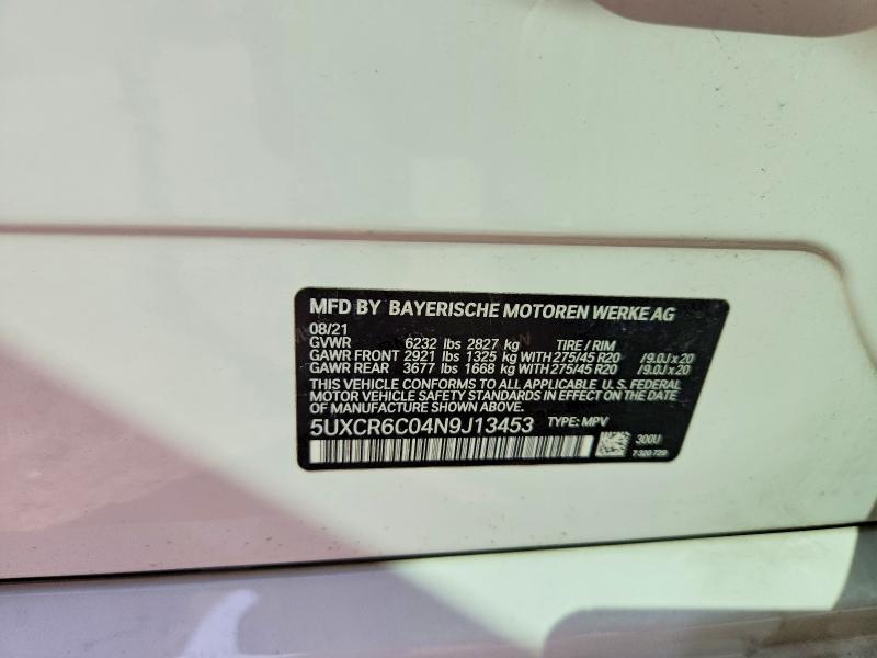 65818606 :رقم المزاد ، 5UXCR6C04N9J13453 vin ، 2022 Bmw X5 مزاد بيع