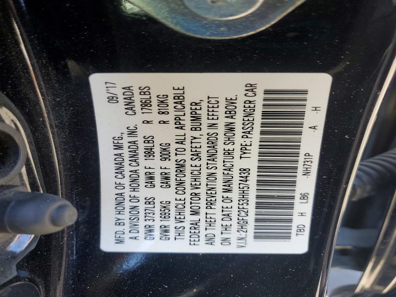 Aukcja sprzedaży 2017 Honda Civic, vin: 2HGFC2F53HH574438, numer aukcji: 63564506
