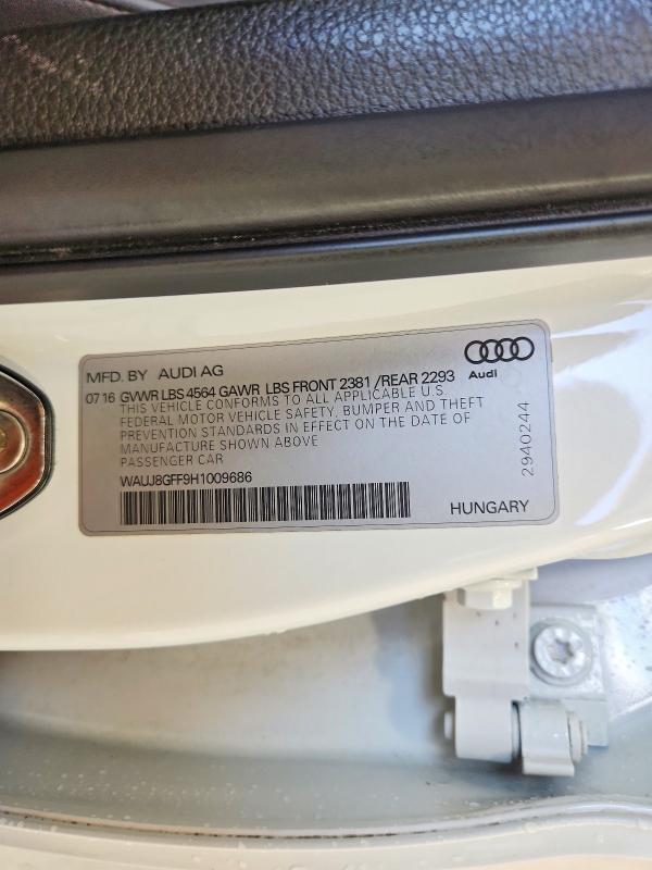 Aukcja sprzedaży 2017 Audi A3, vin: WAUJ8GFF9H1009686, numer aukcji: 63413346