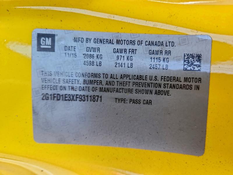 2015 Chevrolet Camaro მანქანა იყიდება აუქციონზე, vin: 2G1FD1E3XF9311871, აუქციონის ნომერი: 67034546