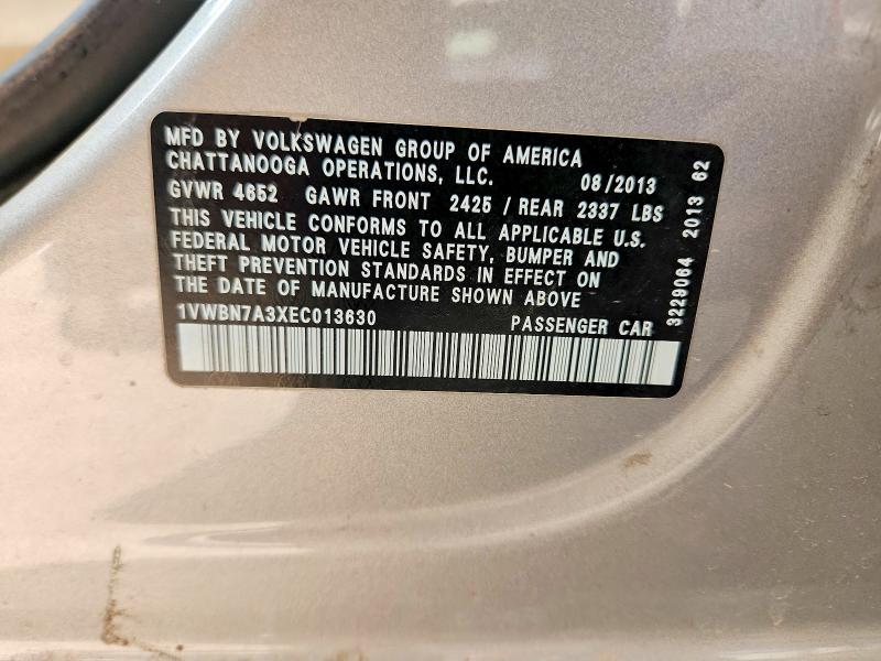 Aukcja sprzedaży 2014 Volkswagen Passat, vin: 1VWBN7A3XEC013630, numer aukcji: 62533016