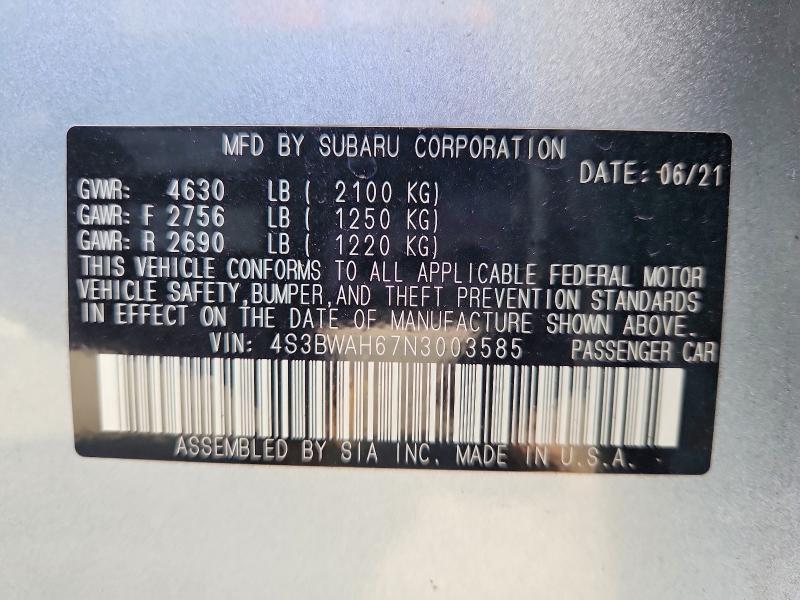 Aukcja sprzedaży 2022 Subaru Legacy, vin: 4S3BWAH67N3003585, numer aukcji: 66080976