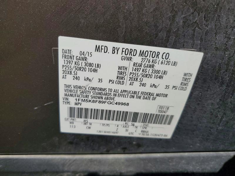 Aukcja sprzedaży 2015 Ford Explorer, vin: 1FM5K8F89FGC49968, numer aukcji: 66395516