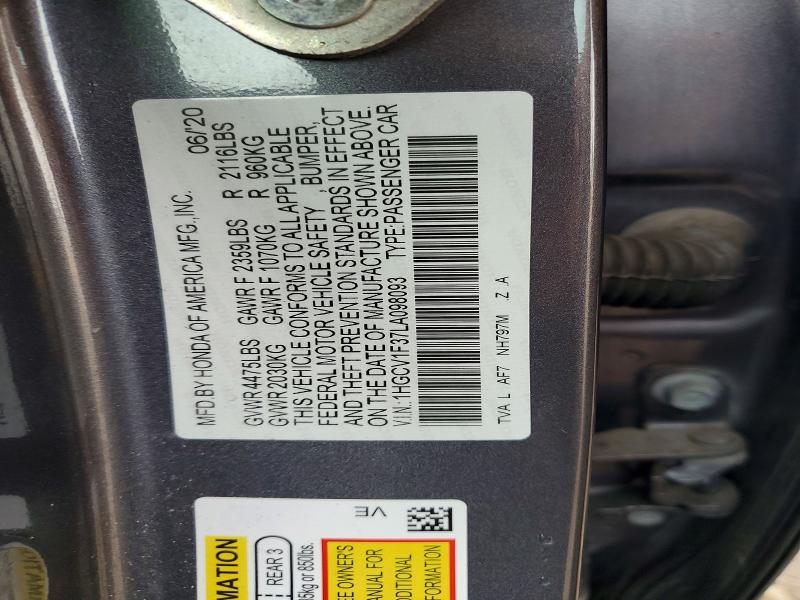 Aukcja sprzedaży 2020 Honda Accord, vin: 1HGCV1F37LA098093, numer aukcji: 64632566
